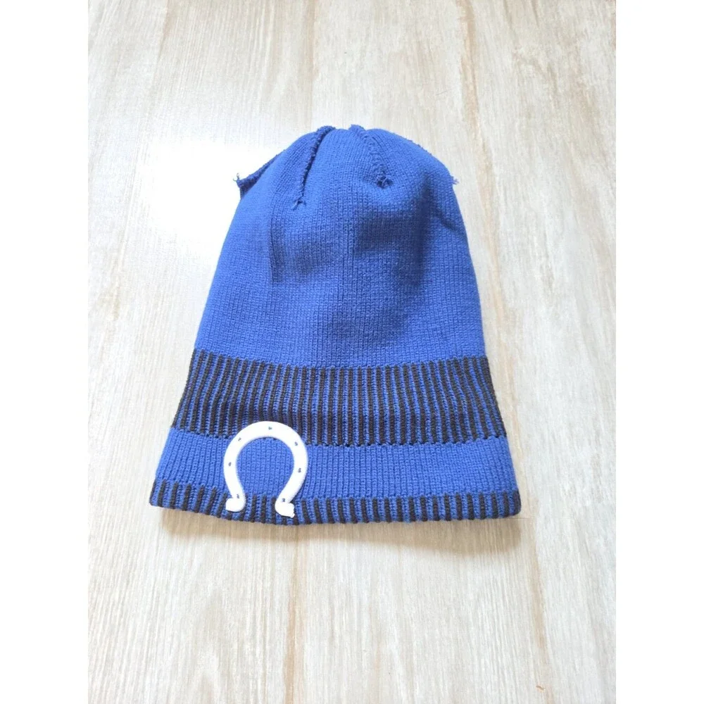 NFL Indianapolis Colts Blue Pom Cuffed Knit Beanie Hat Horseshoe Youth OSFM EUC